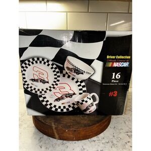 NASCAR Dale Earnhardt #3 16-Pc Stoneware Dinner Set Service 4 New Box